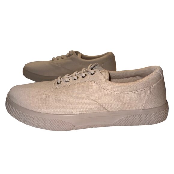 Sperry Mens Size 9.5W Canvas Cream Sneakers With Plushstep Insole Shoes New - Picture 3 of 7